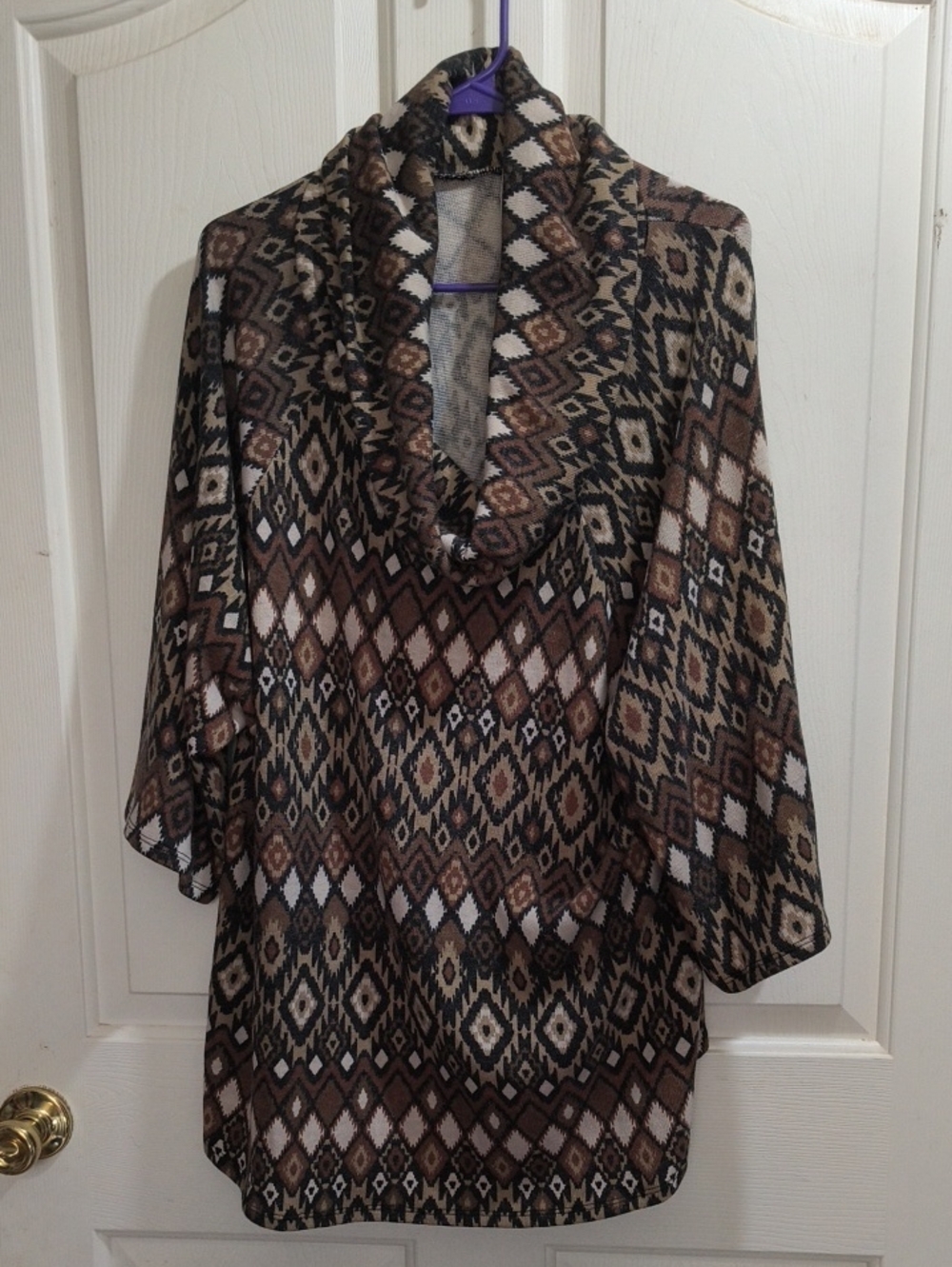 Scarlett Brown Cream Geometric Cowl Neck Tunic